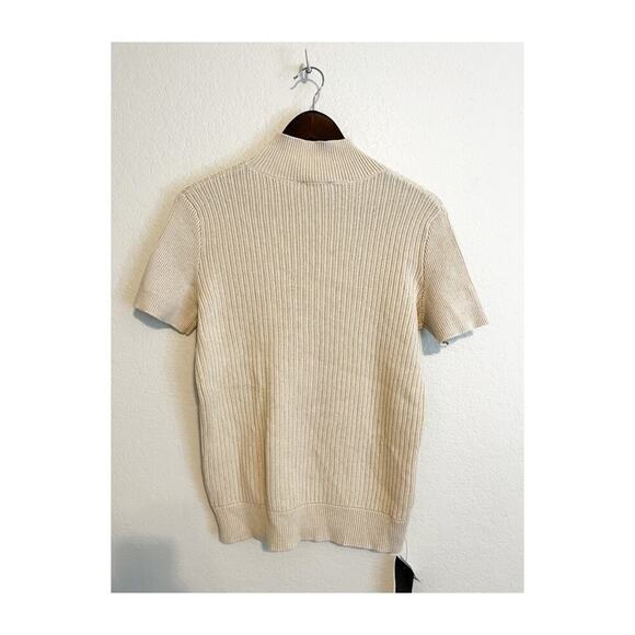 A.P.C. NWT Ribbed Cotton Linen Sweater Tee Knit Short Sleeve Top Cream Large - Picture 3 of 9